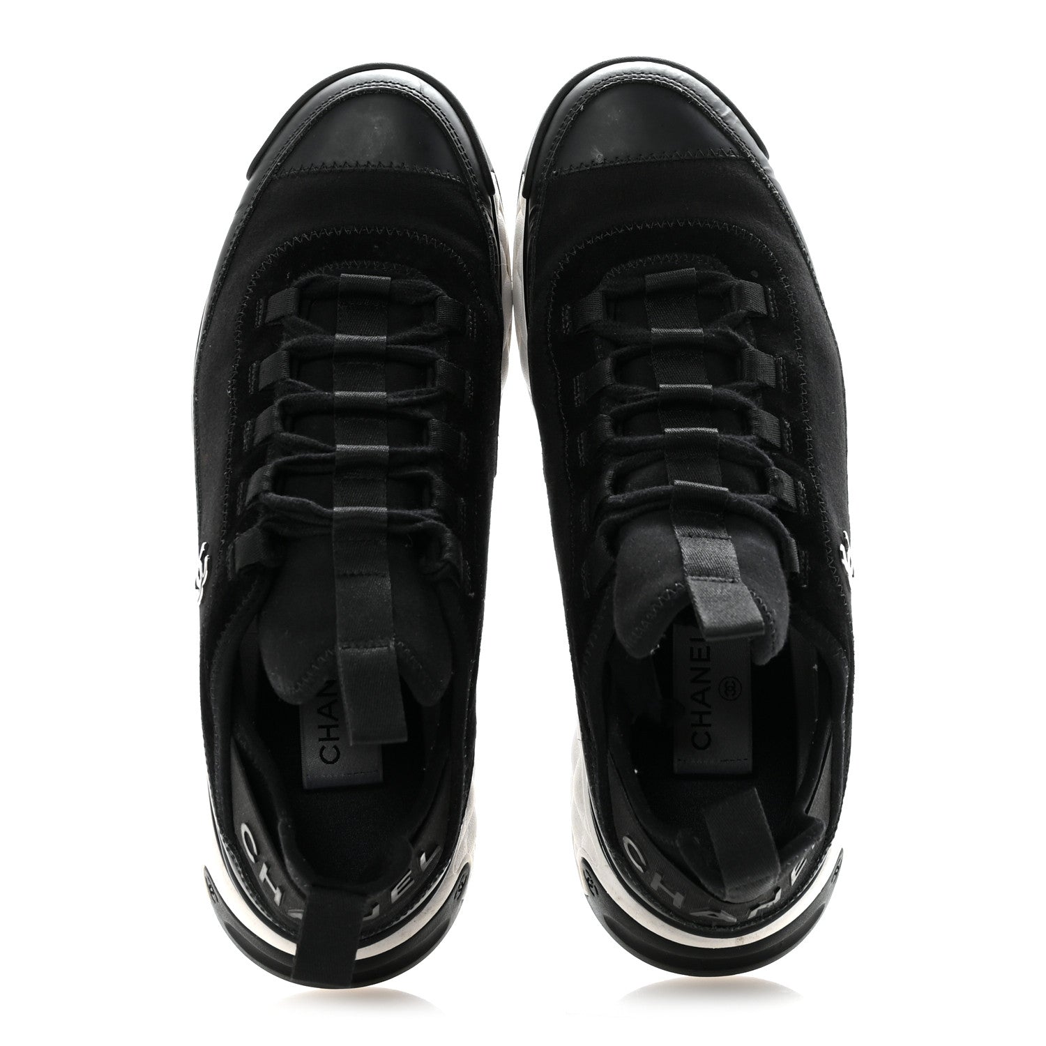 Chanel Velvet Calfskin Mixed Fibers Mens CC Sneakers 41 Black