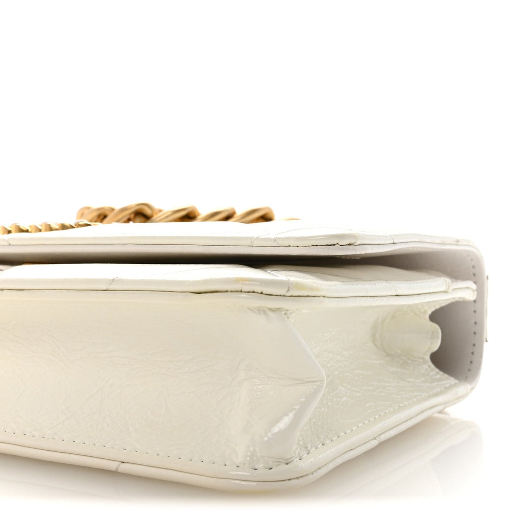 Chanel Shiny Crumpled Calfskin Quilted Chanel 19 Wallet On Chain WOC White