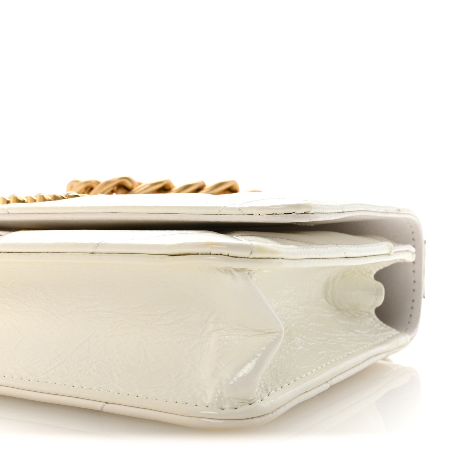 Chanel Shiny Crumpled Calfskin Quilted Chanel 19 Wallet On Chain WOC White