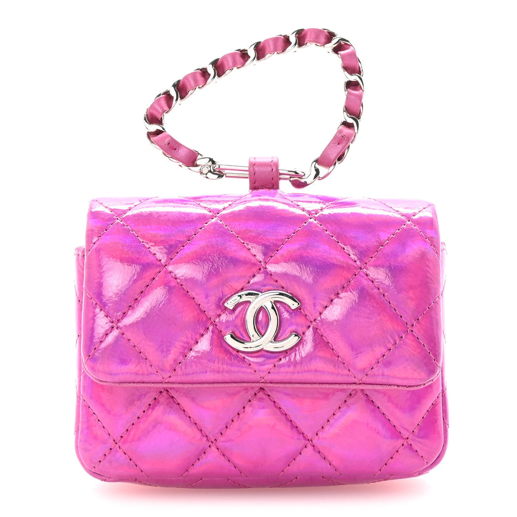 Chanel Patent Lambskin Quilted CC Hook Card Holder Pink
