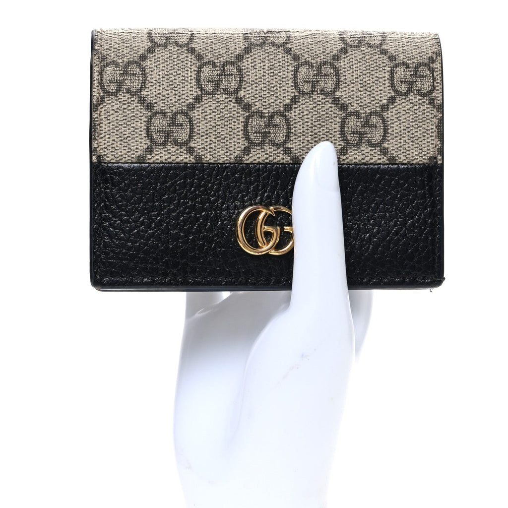 Gucci Dollar Calfskin GG Supreme Monogram GG Marmont Card Case Black Beige Ebony