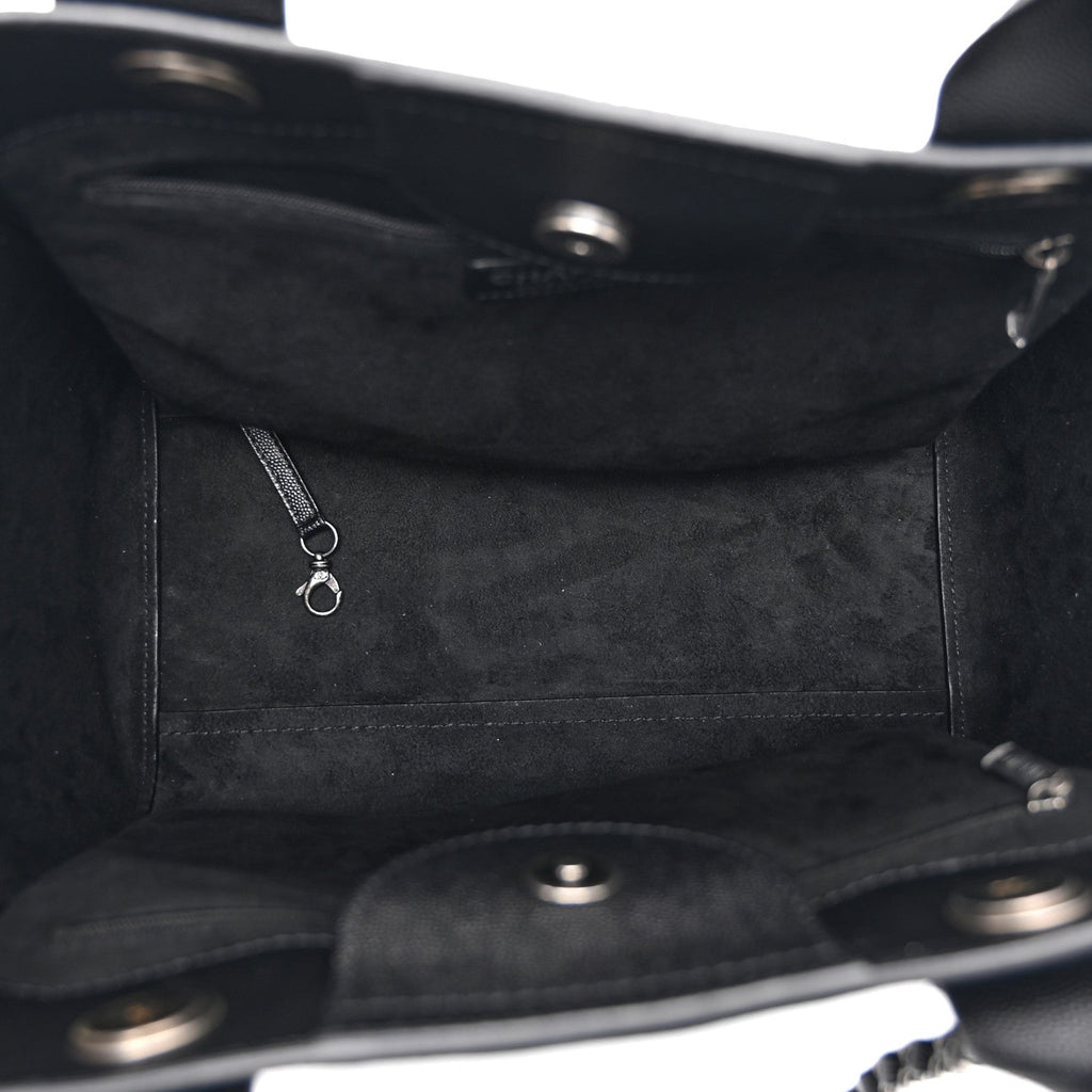 Chanel Caviar Small Studded Deauville Tote Black