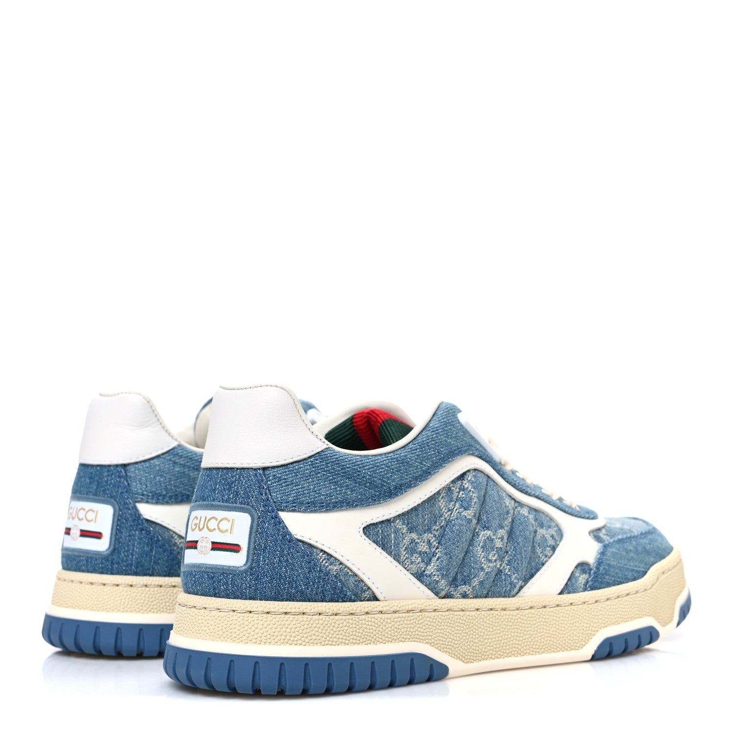 Gucci New Denim Delave GG Monogram Womens Re-Web Sneakers 36 Light Blue Royale