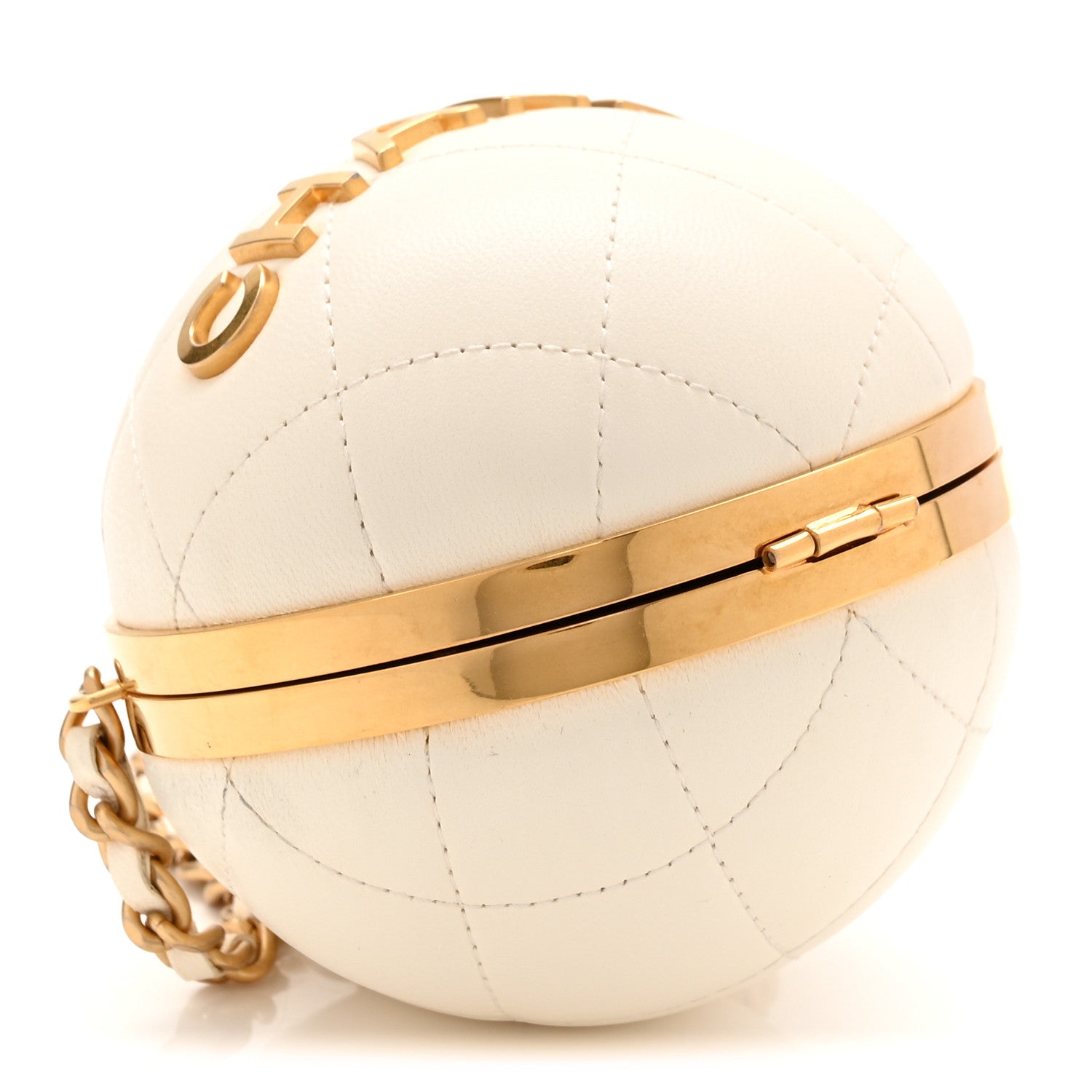 Chanel Lambskin Quilted Sphere Minaudiere Chain Clutch White