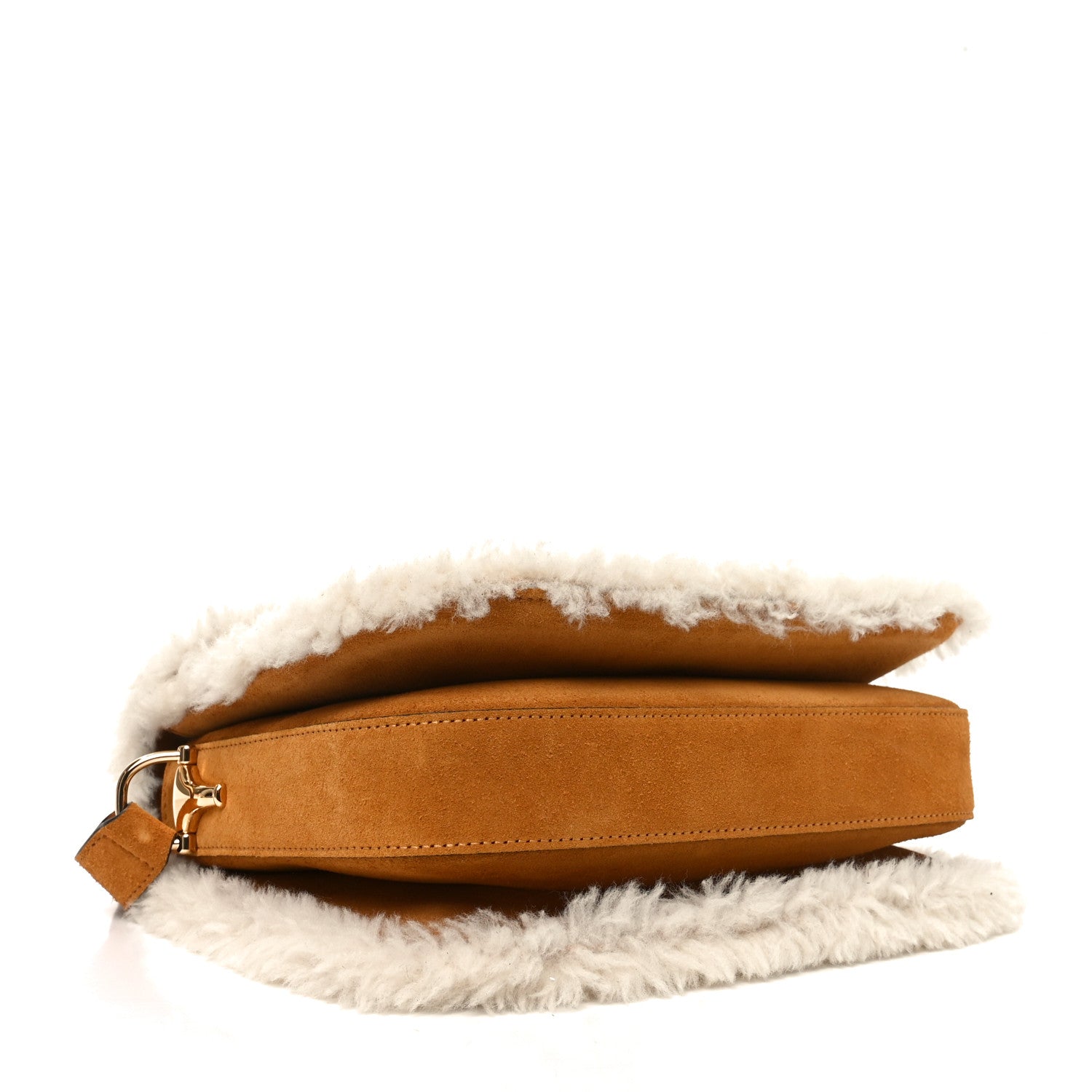 Gucci Suede Shearling Horsebit 1955 Shoulder Bag Honey Beige Milk