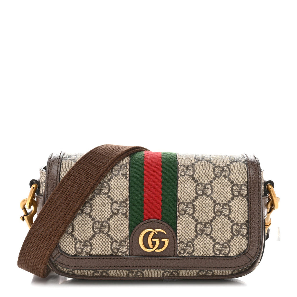 Gucci GG Supreme Monogram Web Mini Ophidia Flap Shoulder Bag Brown