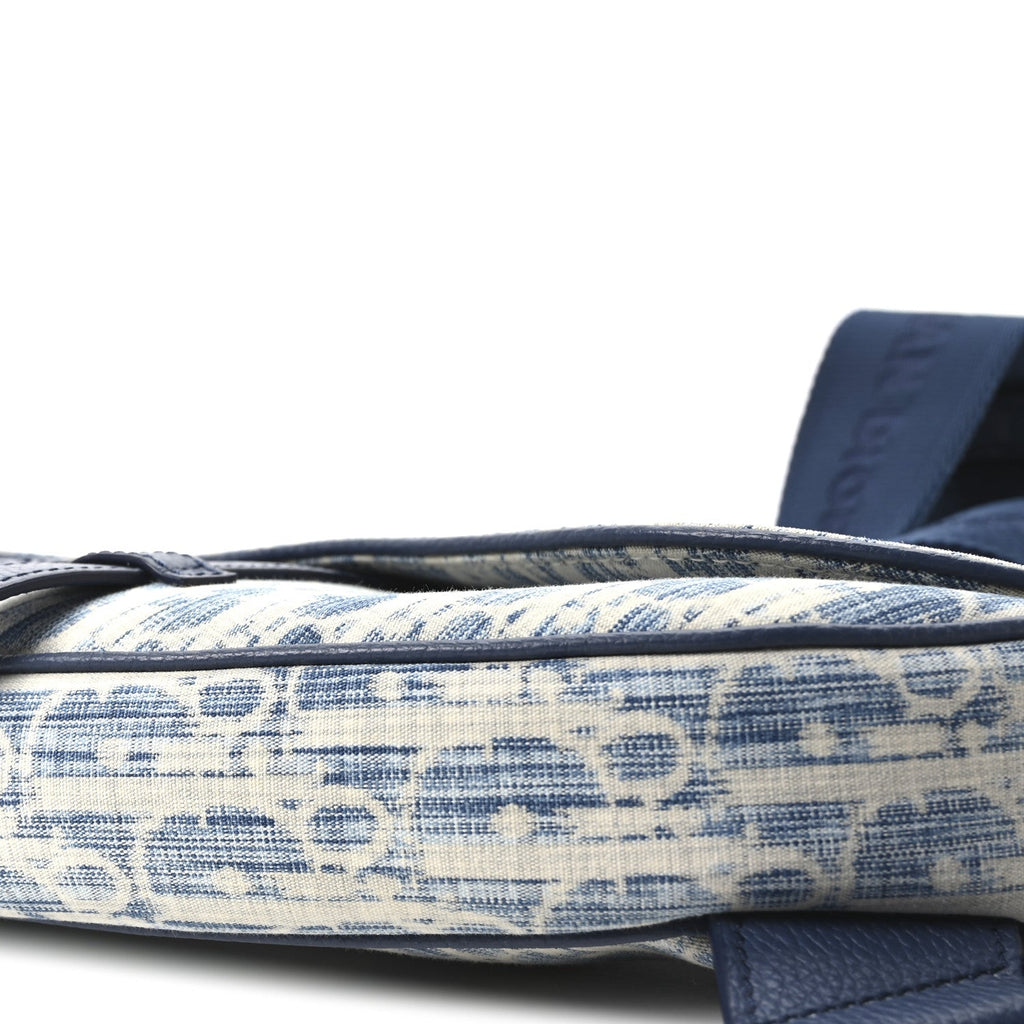 Christian Dior Denim Jacquard Oblique Kasuri Mens Saddle Bag Kasuri Blue White