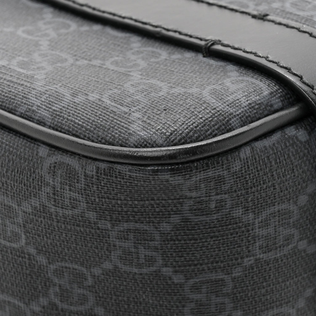 Gucci GG Supreme Monogram Textured Dollar Calfskin Retro Interlocking G Flap Messenger Bag Black