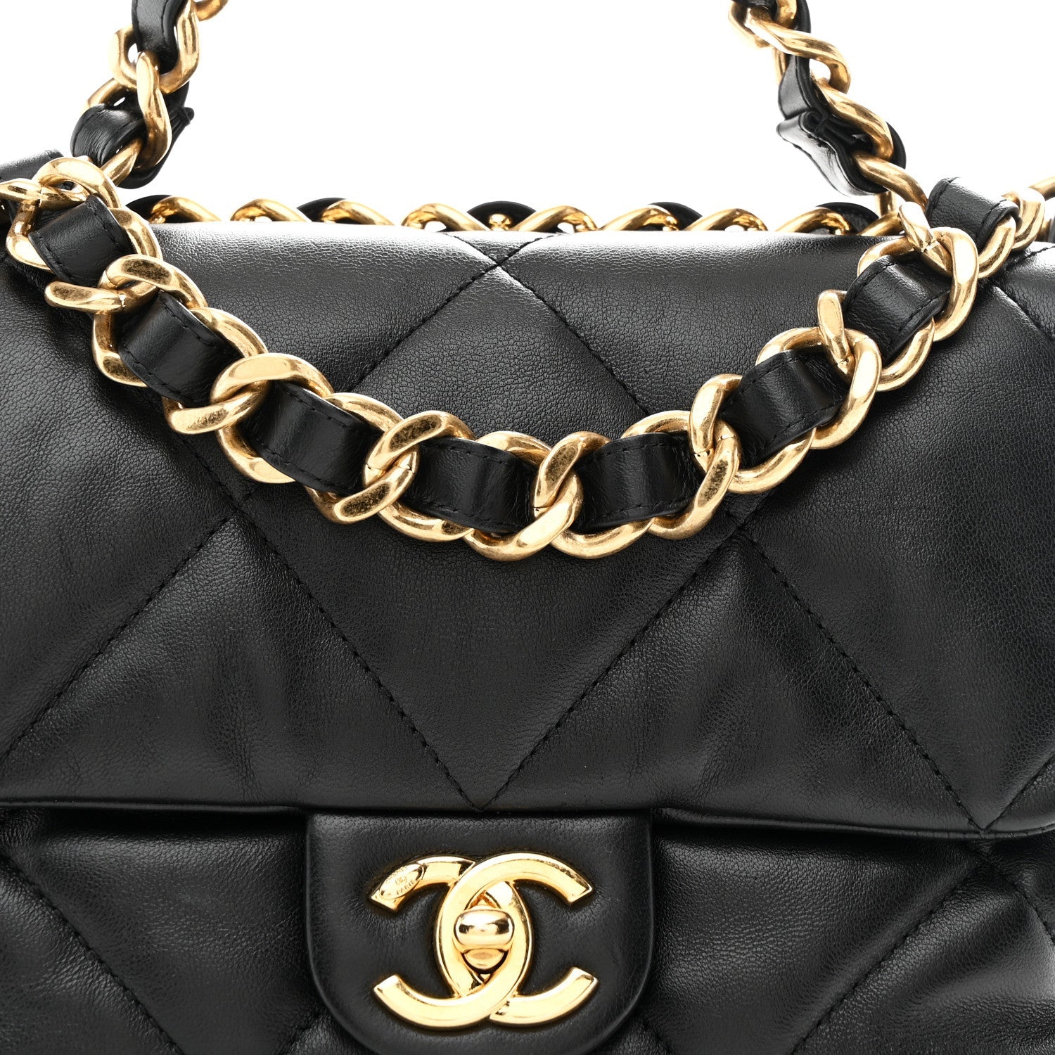 Chanel Lambskin Quilted Small Chain Top Handle Flap Black