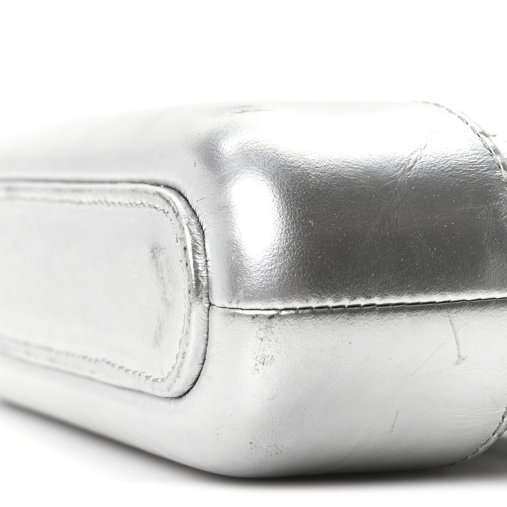 Chanel Metallic Lambskin Calfskin Quilted Small Gabrielle Clutch With Chain Silver