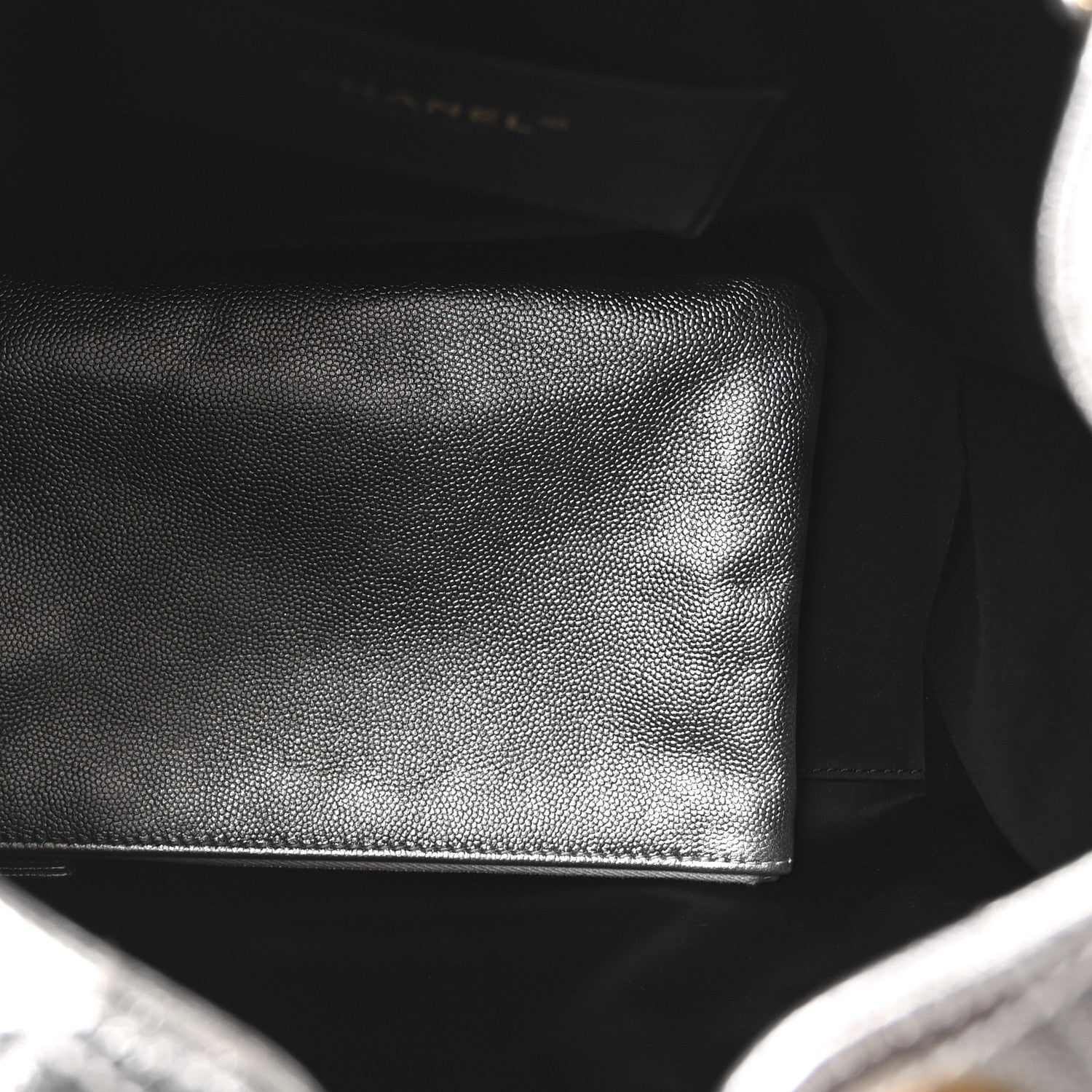 Chanel Metallic Caviar Quilted Medium Chanel 25 Handbag Silver