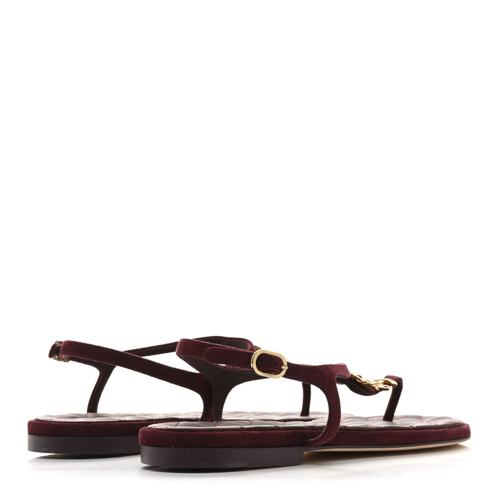 Chanel Suede Calfskin CC Crystal Thong Sandals 40.5 Burgundy