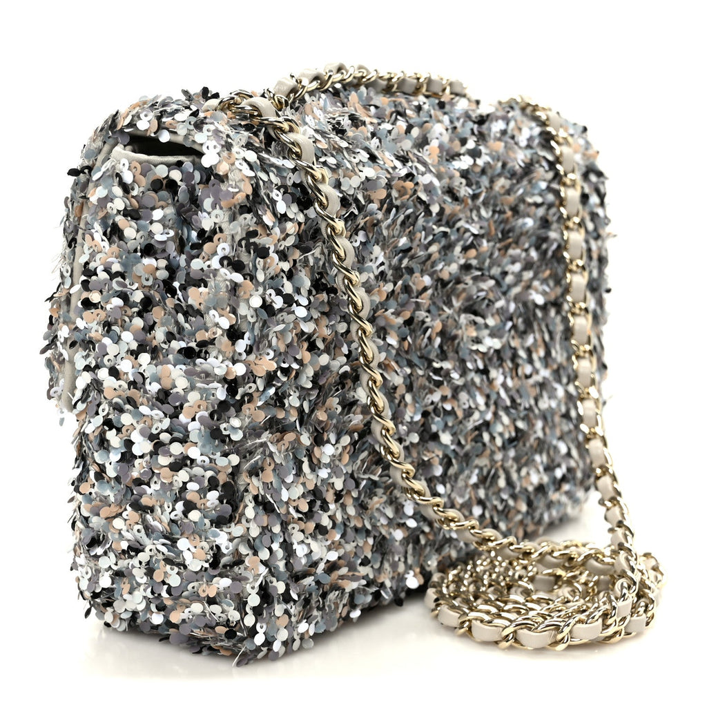 Chanel Sequin Mini Flap Gray Black White Pearly White