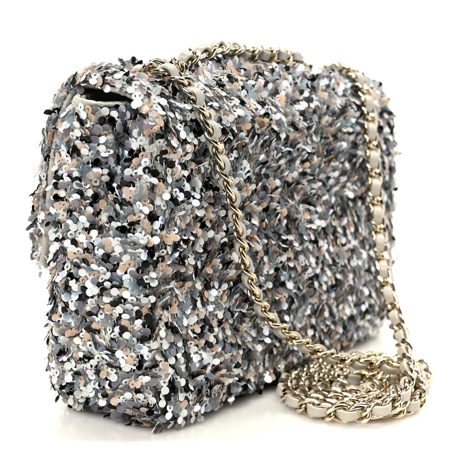 Chanel Sequin Mini Flap Gray Black White Pearly White