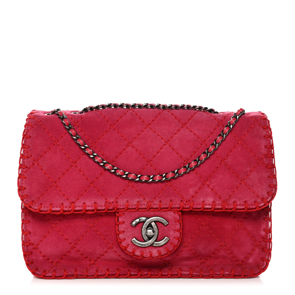 Chanel Suede Quilted Whipstitch Flap Red