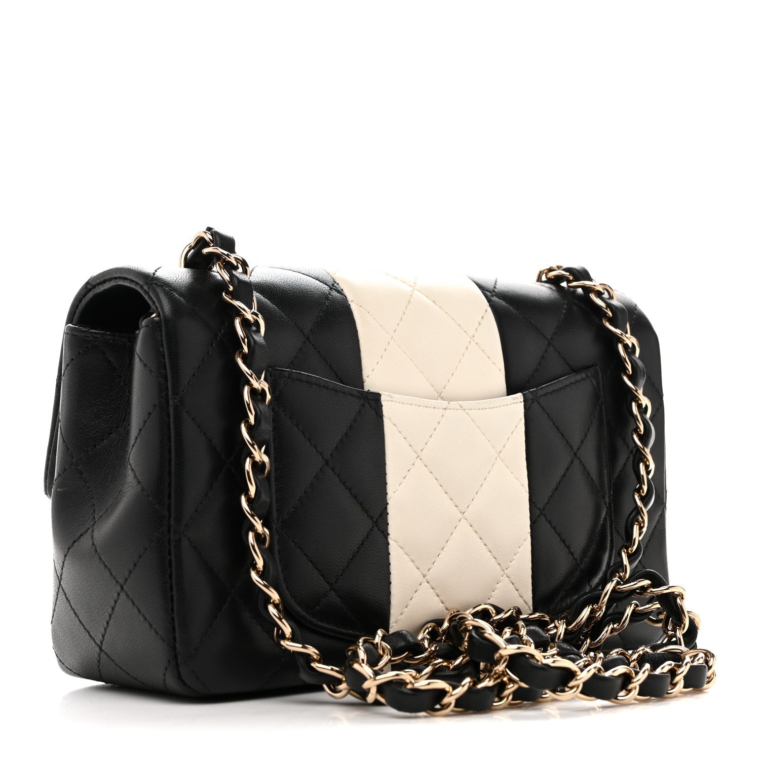 Chanel Lambskin Quilted Mini Rectangular Flap Black White