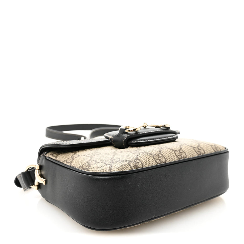 Gucci GG Supreme Monogram Horsebit 1955 Soft Small Shoulder Bag Beige Black