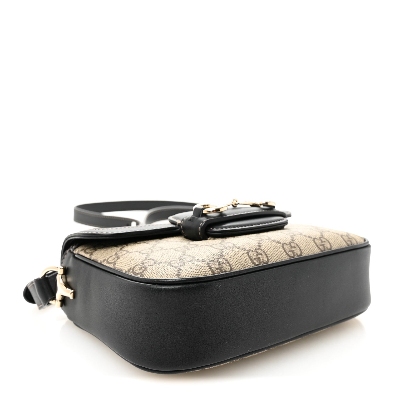 Gucci GG Supreme Monogram Horsebit 1955 Soft Small Shoulder Bag Beige Black