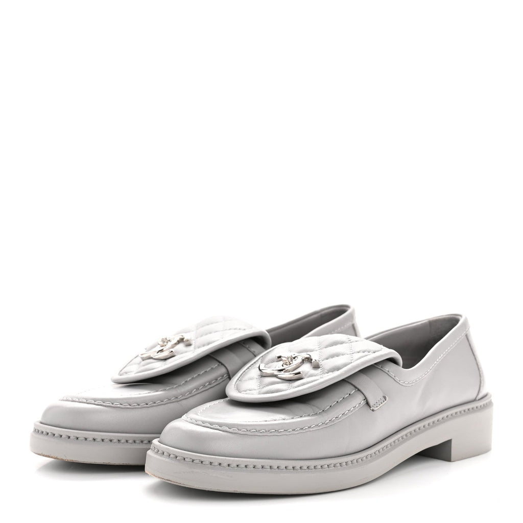 Lambskin Quilted CC Turnlock Loafers 36.5 Grey