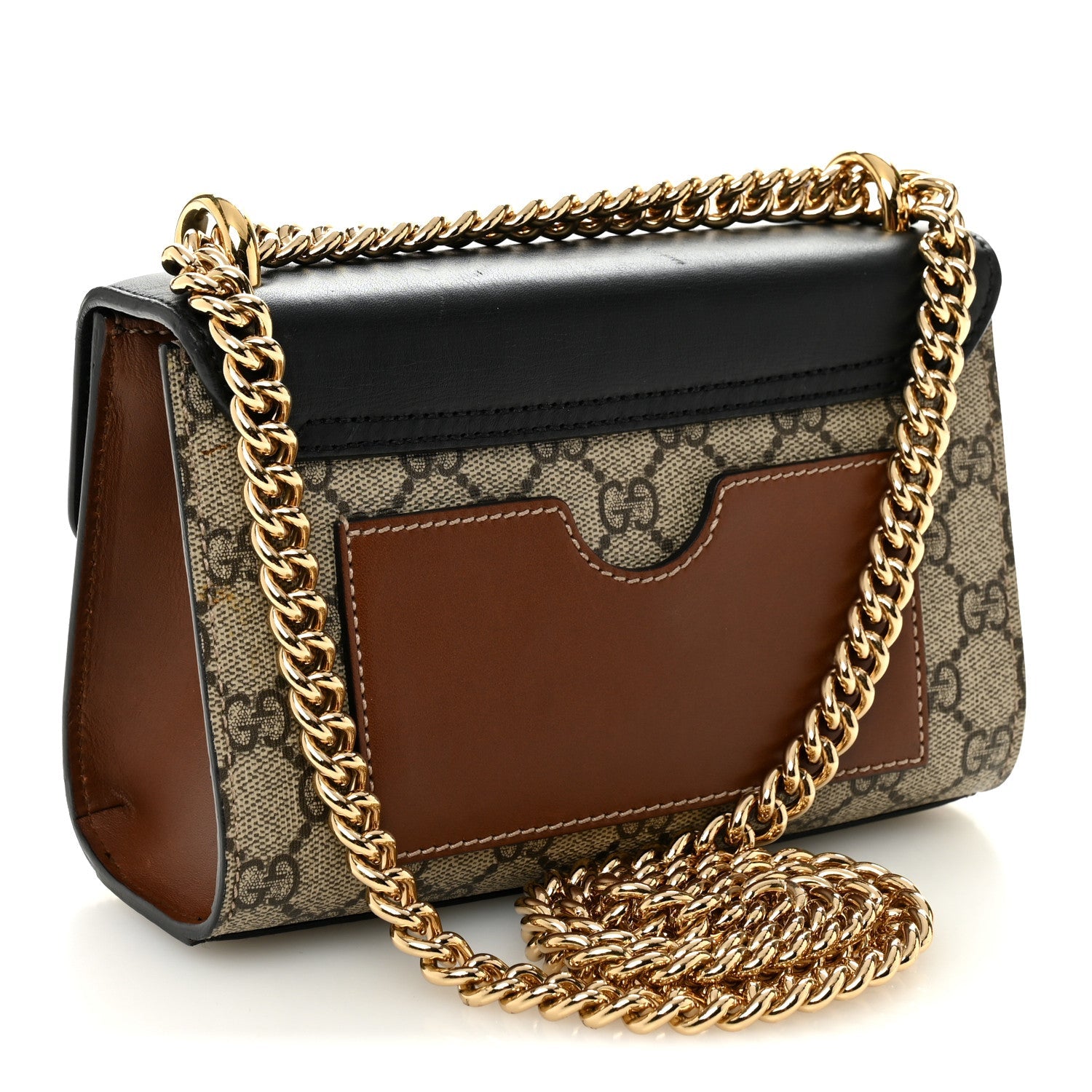 Gucci GG Supreme Monogram Calfskin Small Padlock Shoulder Bag Beige Black Cuir