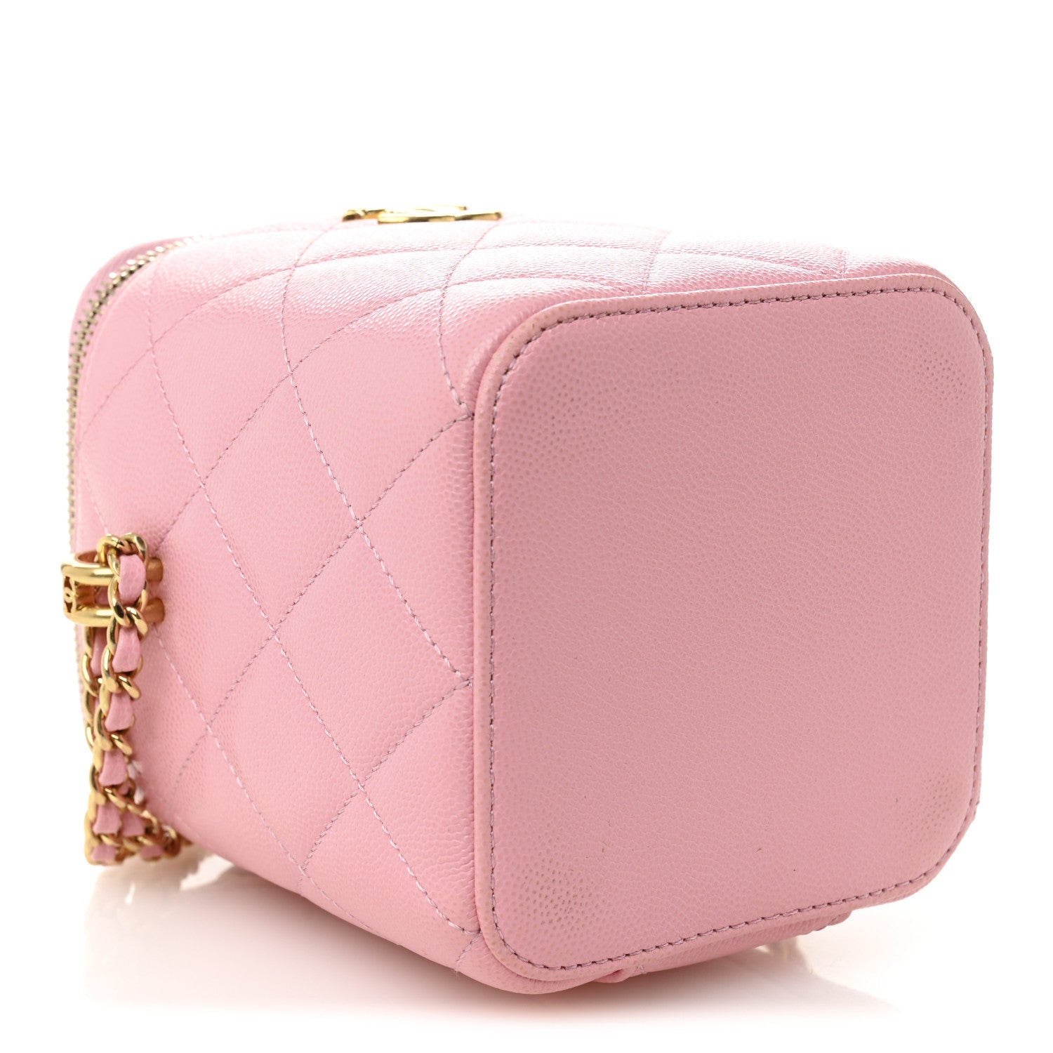 Chanel Caviar Quilted Tiny CC Vanity Case With Chain Pink