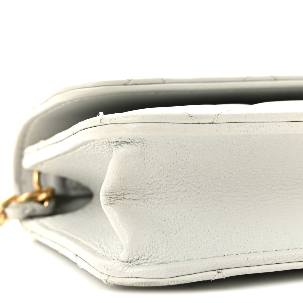 Chanel Lambskin Pearl Crush Quilted Flap Phone Holder With Chain Light Grey