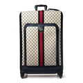 Gucci GG Supreme Monogram Textured Dollar Calfskin Web Large Savoy Trolley Suitcase Beige Blue