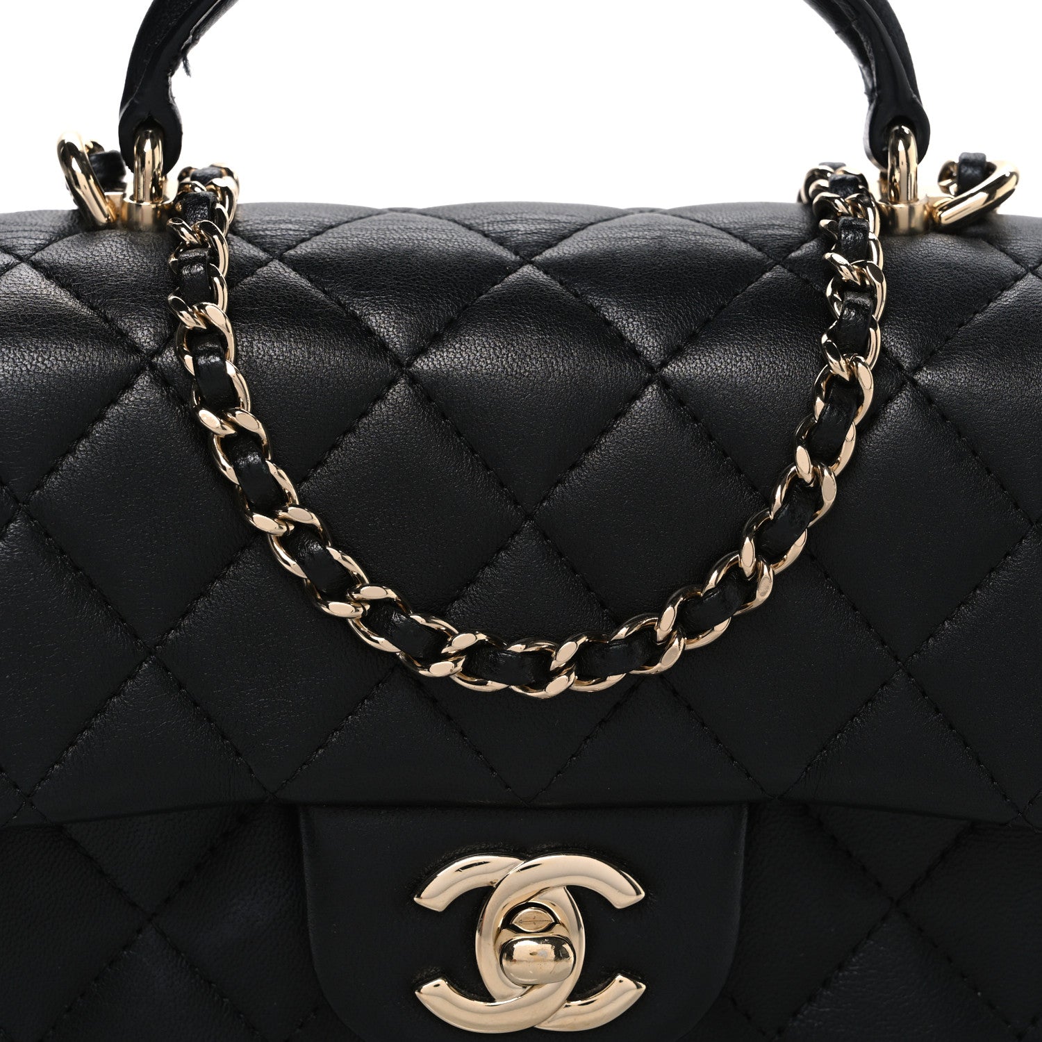 Chanel Lambskin Quilted Mini Top Handle Rectangular Flap Black