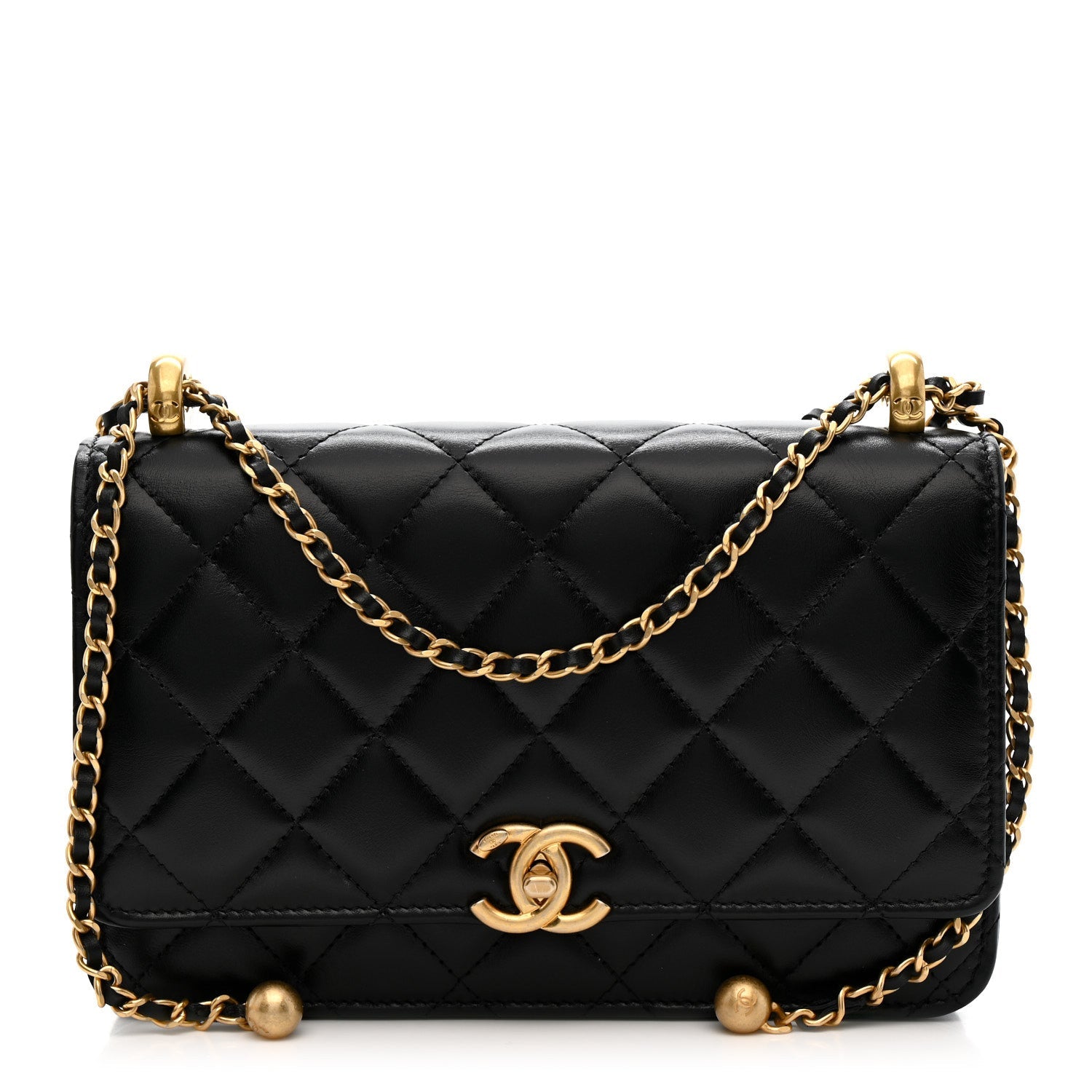 Chanel Calfskin Quilted Perfect Fit Wallet On Chain WOC Black
