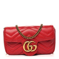Gucci Calfskin Matelasse Super Mini GG Marmont Shoulder Bag Hibiscus Red