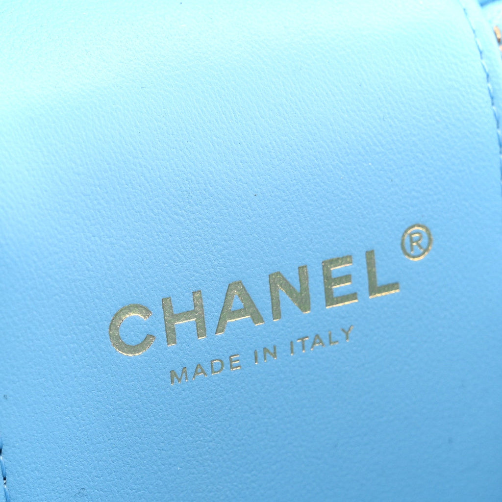 Chanel Caviar Quilted Top Handle Vanity Case With Chain Blue