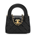 Chanel Shiny Aged Calfskin Quilted Mini Nano Kelly Shopper Black