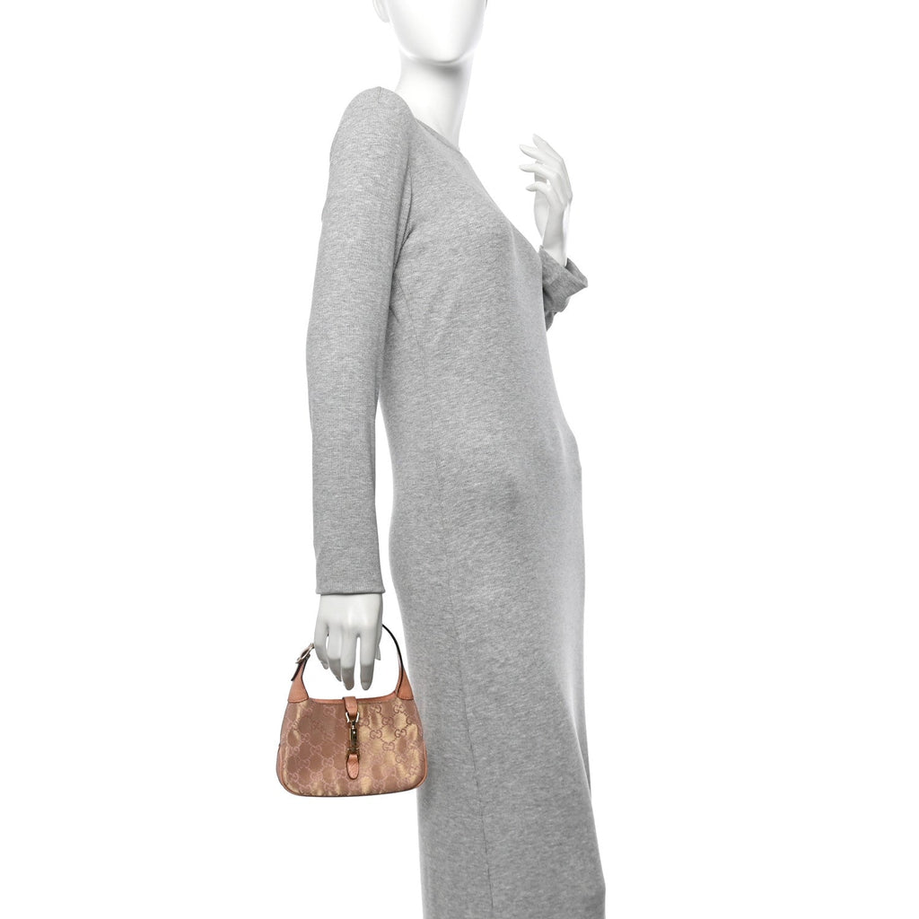 Gucci Metallic Monogram Lizard Jackie O Hobo Pink