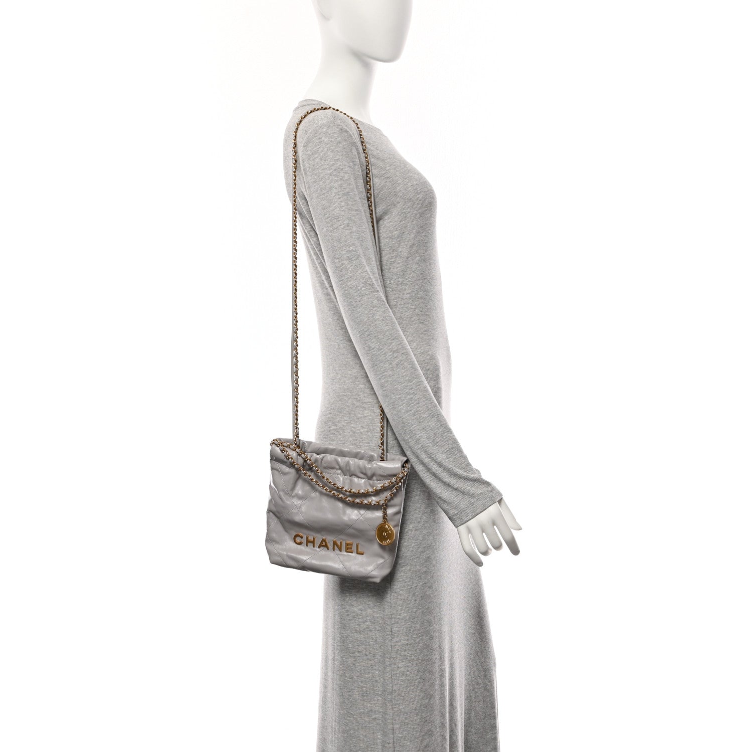 Chanel Shiny Calfskin Quilted Mini Chanel 22 Grey