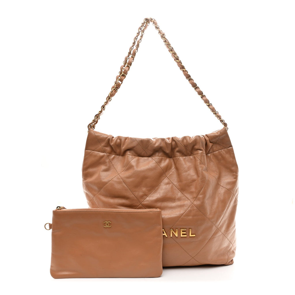 Chanel Shiny Calfskin Quilted Small Chanel 22 Beige