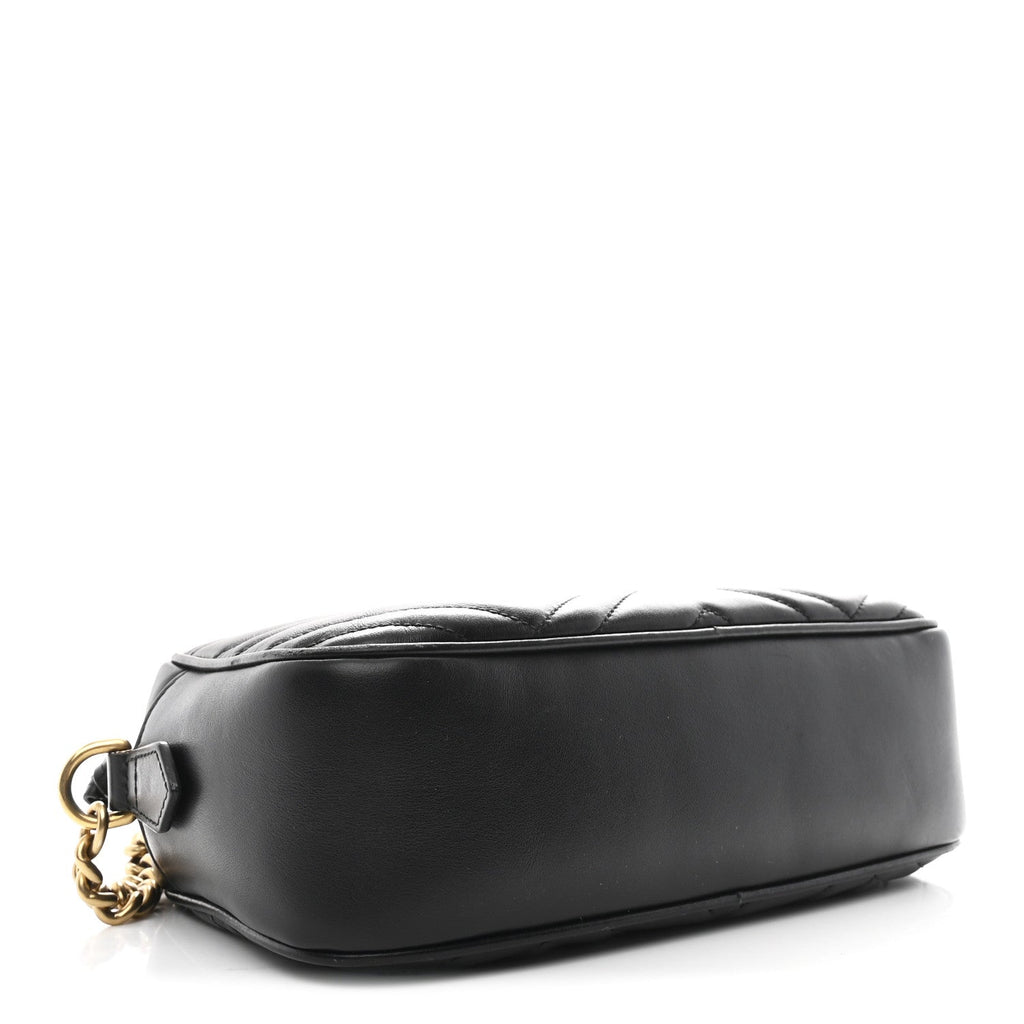 Gucci Calfskin Matelasse Small GG Marmont Chain Shoulder Bag Black