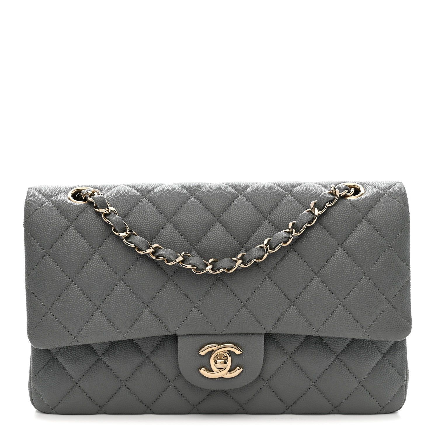 Chanel Caviar Quilted Medium Double Flap Grey