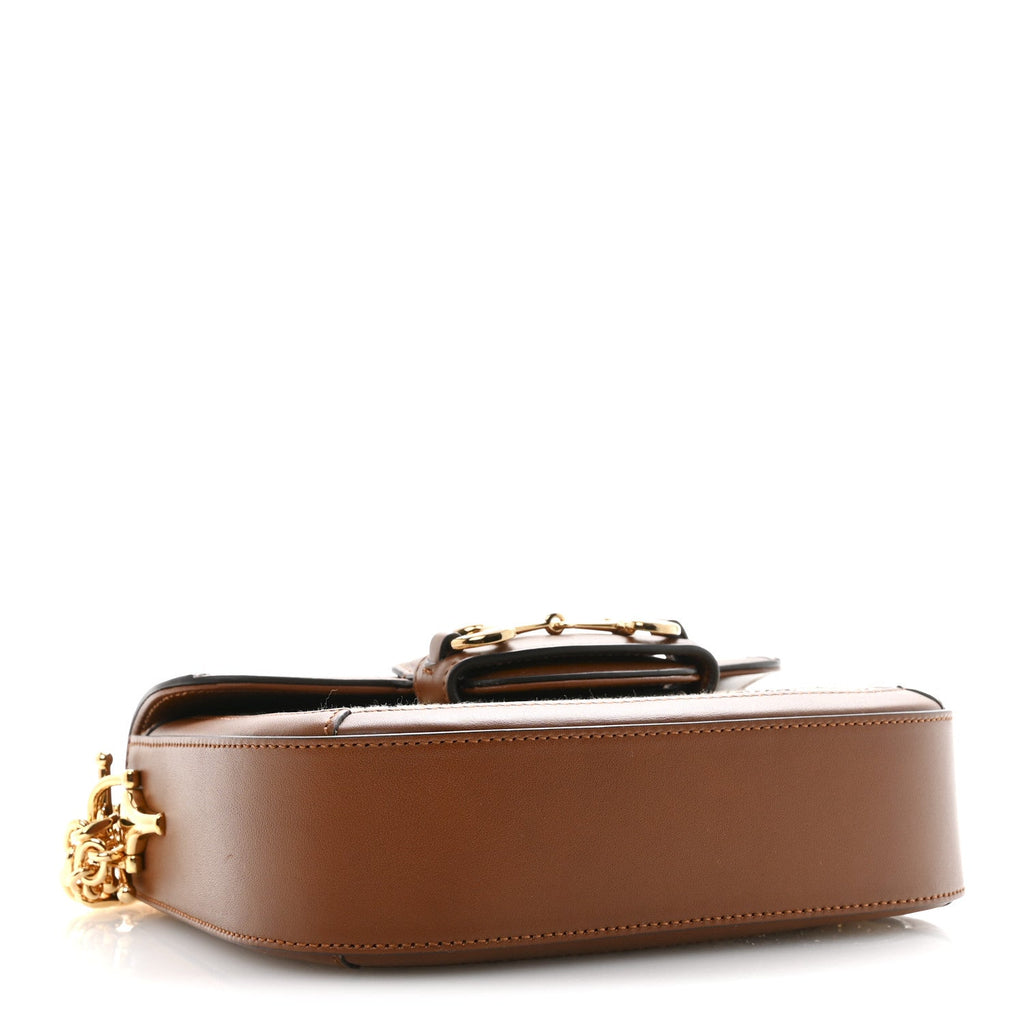 Gucci New Canvas Charisma Calfskin Crystal GG Monogram Mini Horsebit 1955 Shoulder Bag Camel Ebony