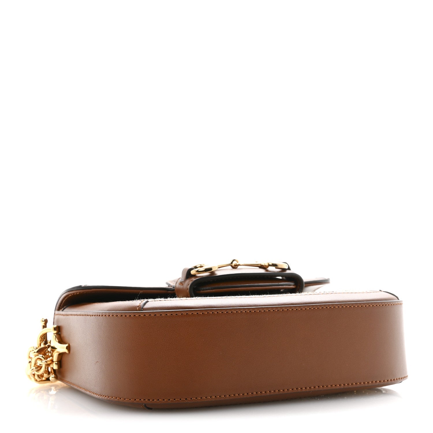 Gucci New Canvas Charisma Calfskin Crystal GG Monogram Mini Horsebit 1955 Shoulder Bag Camel Ebony