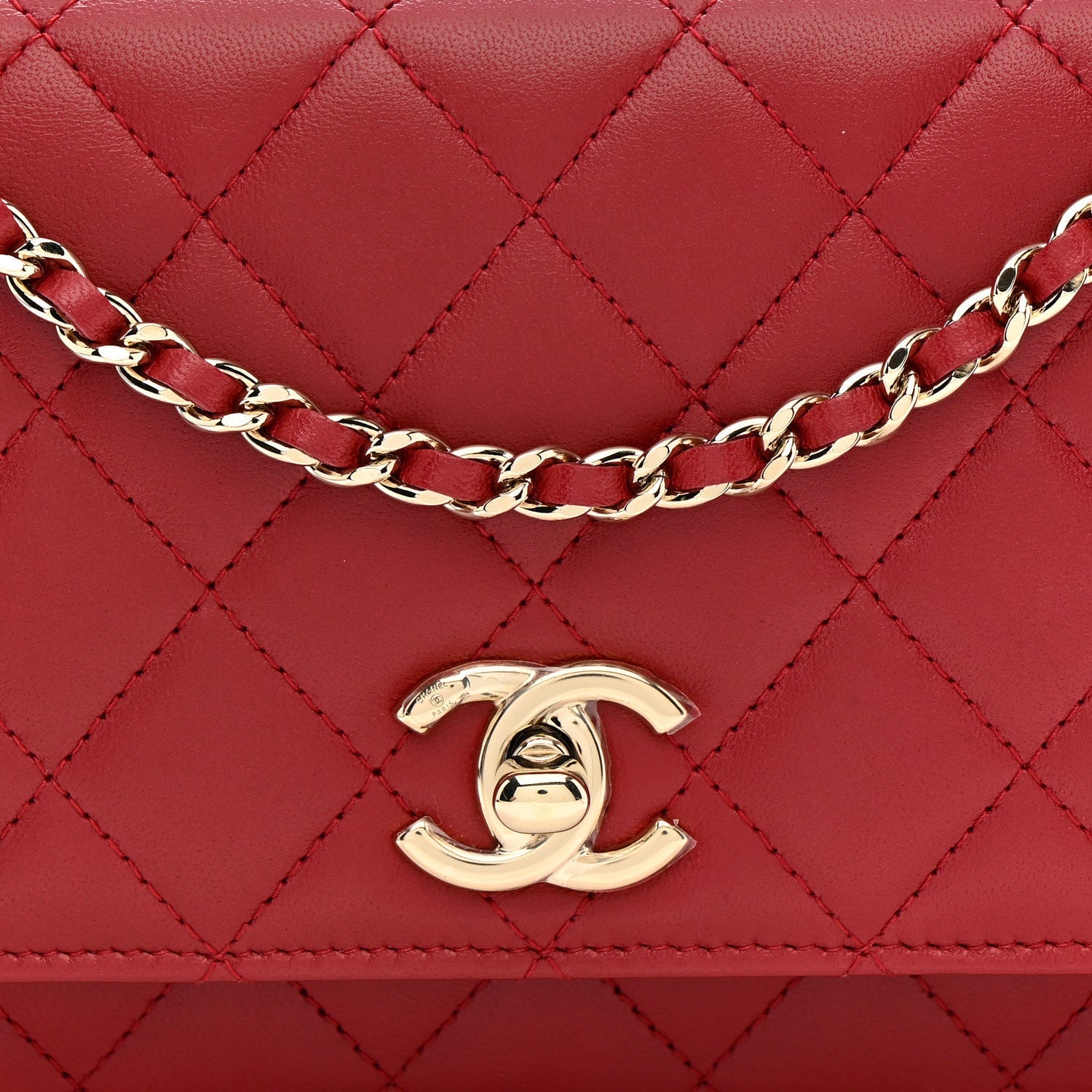 Chanel Lambskin Quilted Trendy CC Wallet On Chain WOC Red