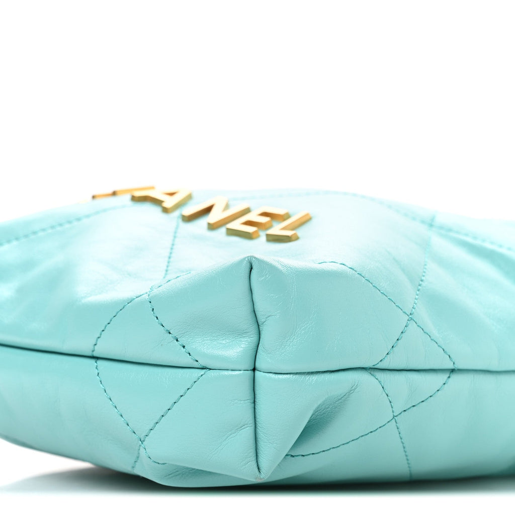 Chanel Shiny Calfskin Quilted Mini Chanel 22 Turquoise