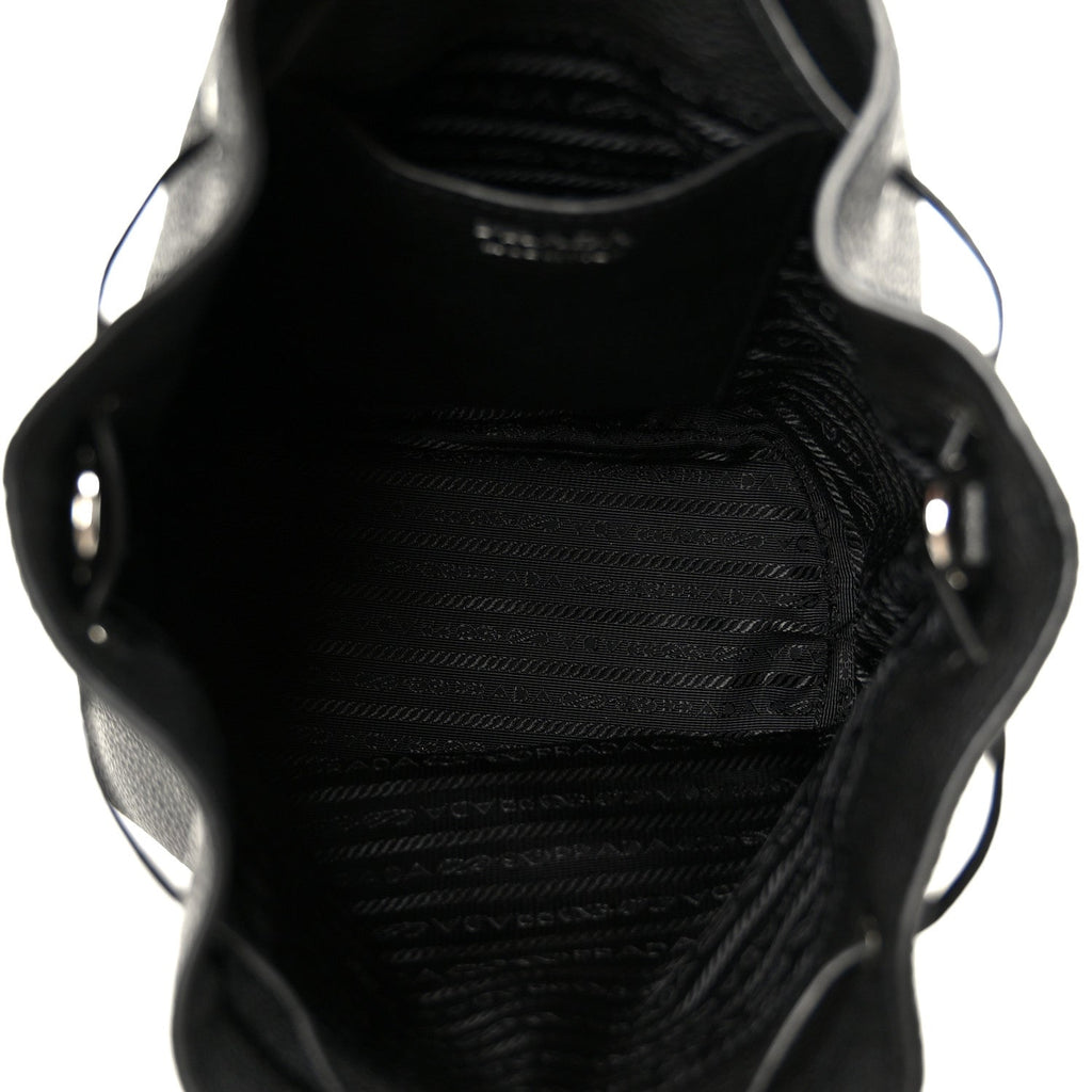 Prada Vitello Daino Soft Drawstring Bucket Bag Black