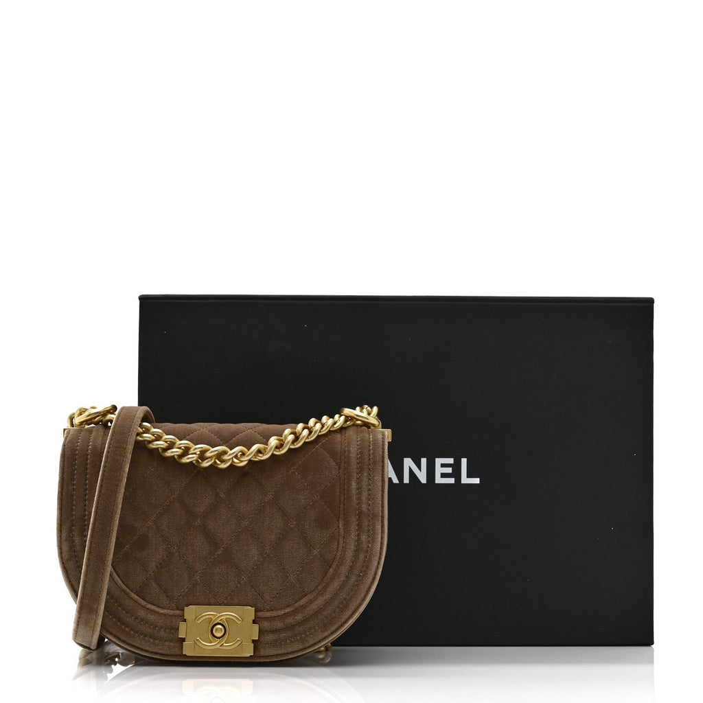 Chanel Velvet Quilted Small Boy Messenger Bag Beige
