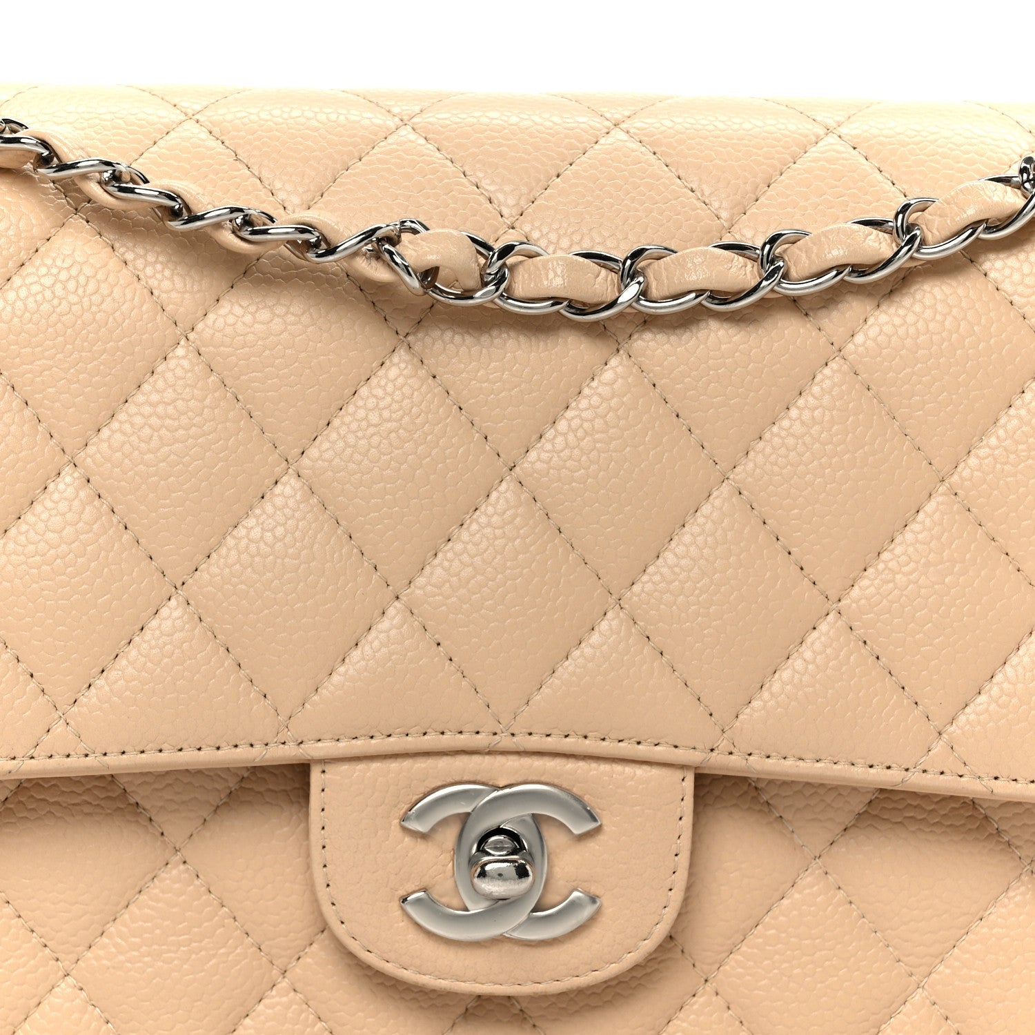 Chanel Caviar Quilted Medium Double Flap Beige