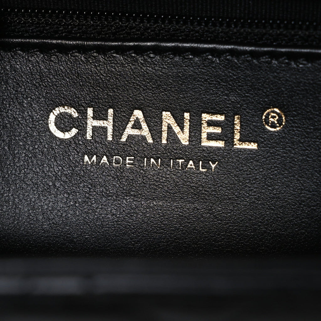 Chanel Shiny Aged Calfskin Quilted Nano Kelly Shopper Black