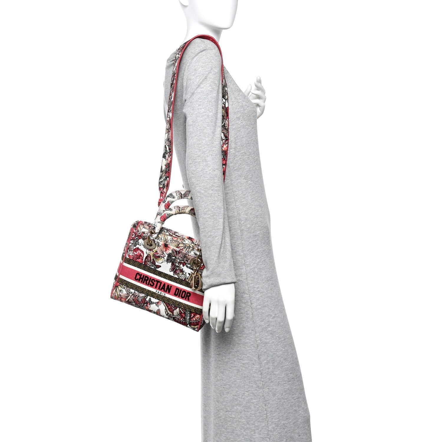 Christian Dior Canvas Embroidered Butterfly Print Medium Lady D-Lite  Multicolor