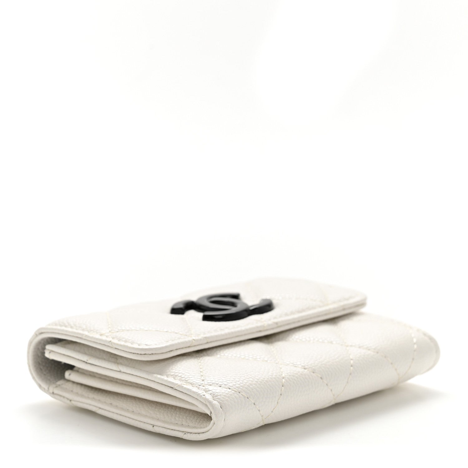Caviar Quilted My Everything Flap Card Holder Wallet White Black
