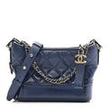 Chanel Patent Goatskin Quilted Small Gabrielle Hobo Blue