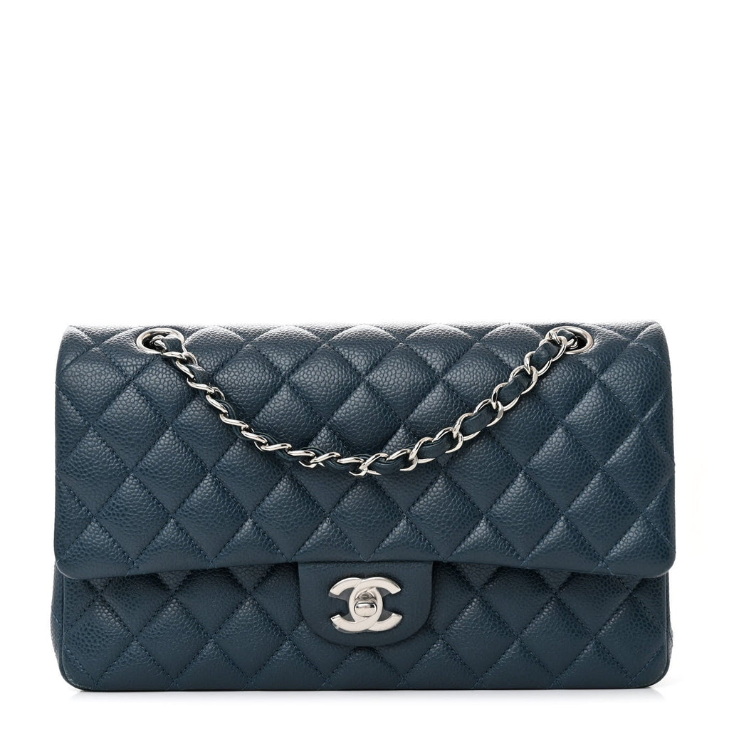 Chanel Pearly Caviar Quilted Medium Double Flap Blue