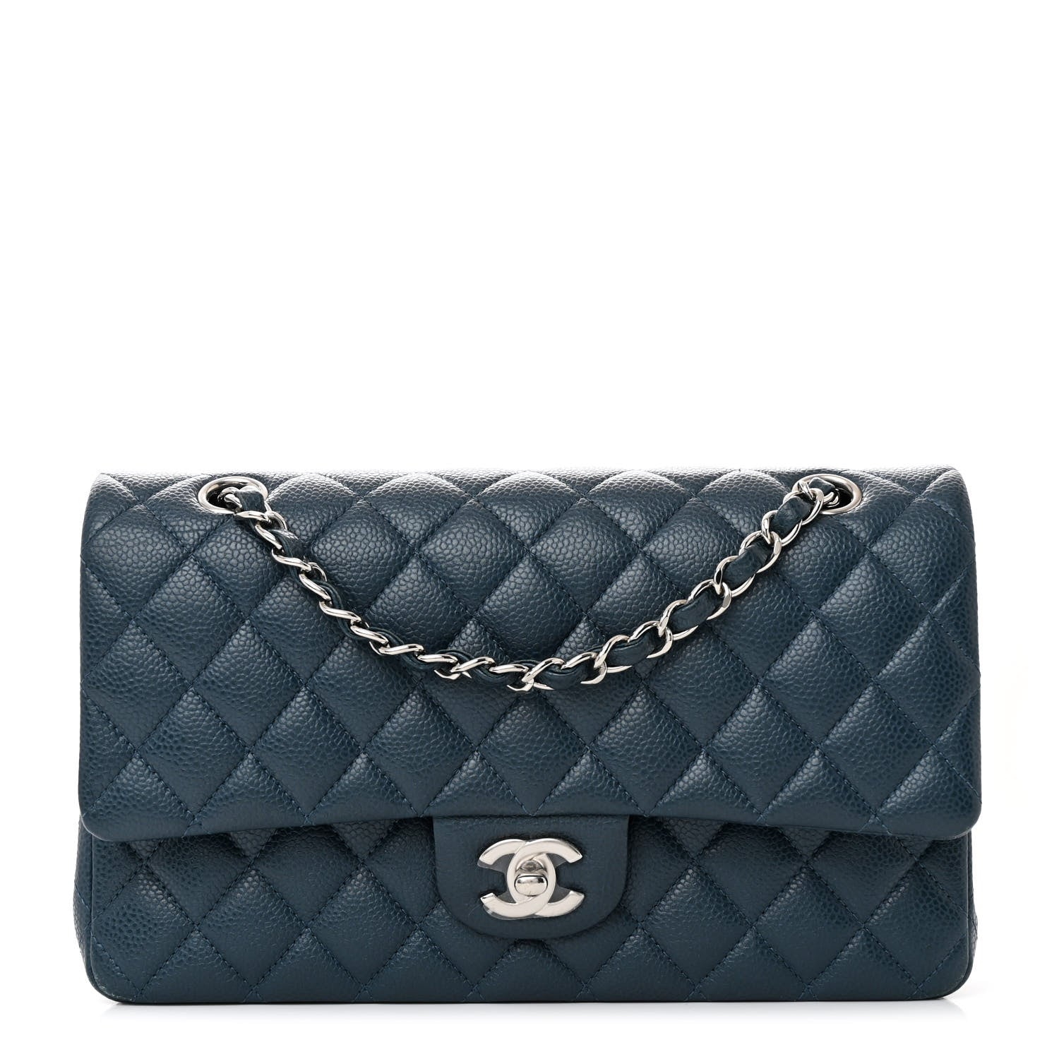 Chanel Pearly Caviar Quilted Medium Double Flap Blue